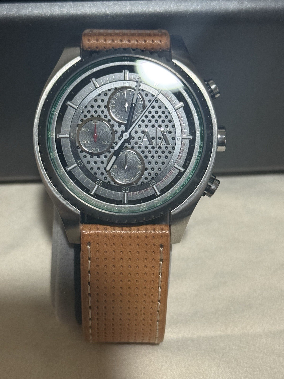 Armani Exchange AX1608 Men’s Chronograph Watch Silver Dial Brown Leather Exc