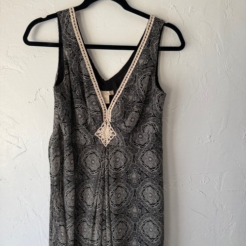 Jonathan Martin Black Paisley Midi Dress Size 8 Sleeveless Boho Babydoll Tie - Picture 2 of 10
