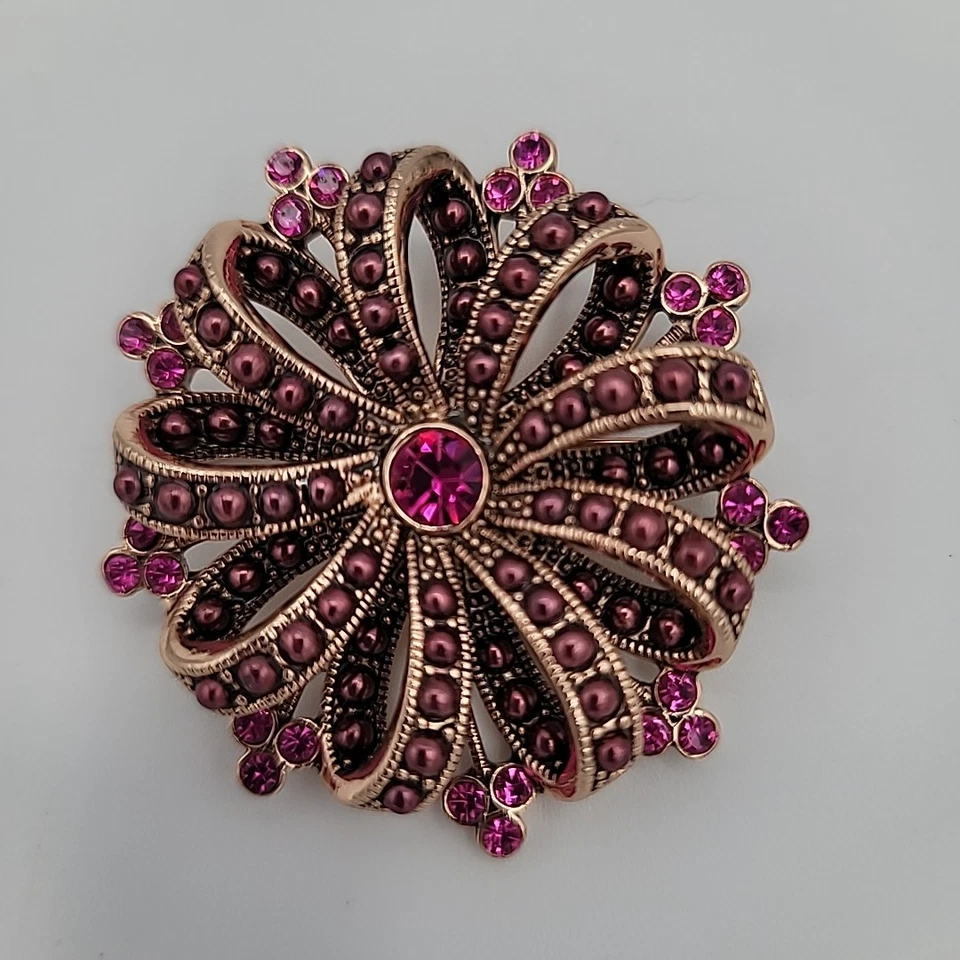 Broche Flor Liz Claiborne Estrás Cristal Cuentas Tono Dorado Bisutería Foto 4 de 4