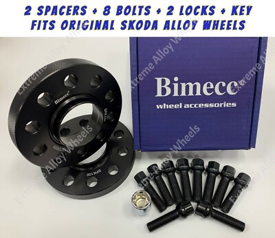 Schwarze Spurverbreiterungen 12mm für Skoda Kodiaq Octavia Yeti + Radiusschrauben + Schlösser 57