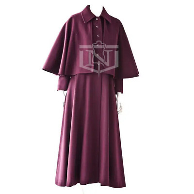 Unisex 1901 Custom Maroon Wool Inverness Cape, Double Breasted Inverness Cape