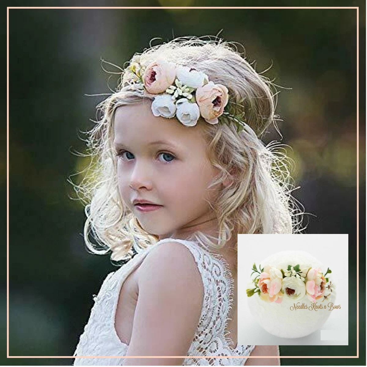 Girls Peach White Flower Headband Baby Girls Toddler Floral Nylon Headband