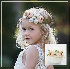Girls Peach  White Flower Headband, Baby Girls  Toddler Floral Nylon Headband