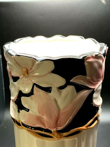 Otagiri Mary Ann Baker 1980 Vase Hand-painted Raised Magnolia Flowers 18"SEE PIC - Picture 5 of 7