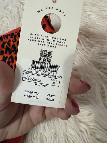 Maaji High Waisted Reversible Swim Bottom Orange Animal Print Stripe XL NWT $72 - Picture 4 of 8