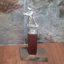 Vintage Baseball Player Trophy Silver Tone Wood Base