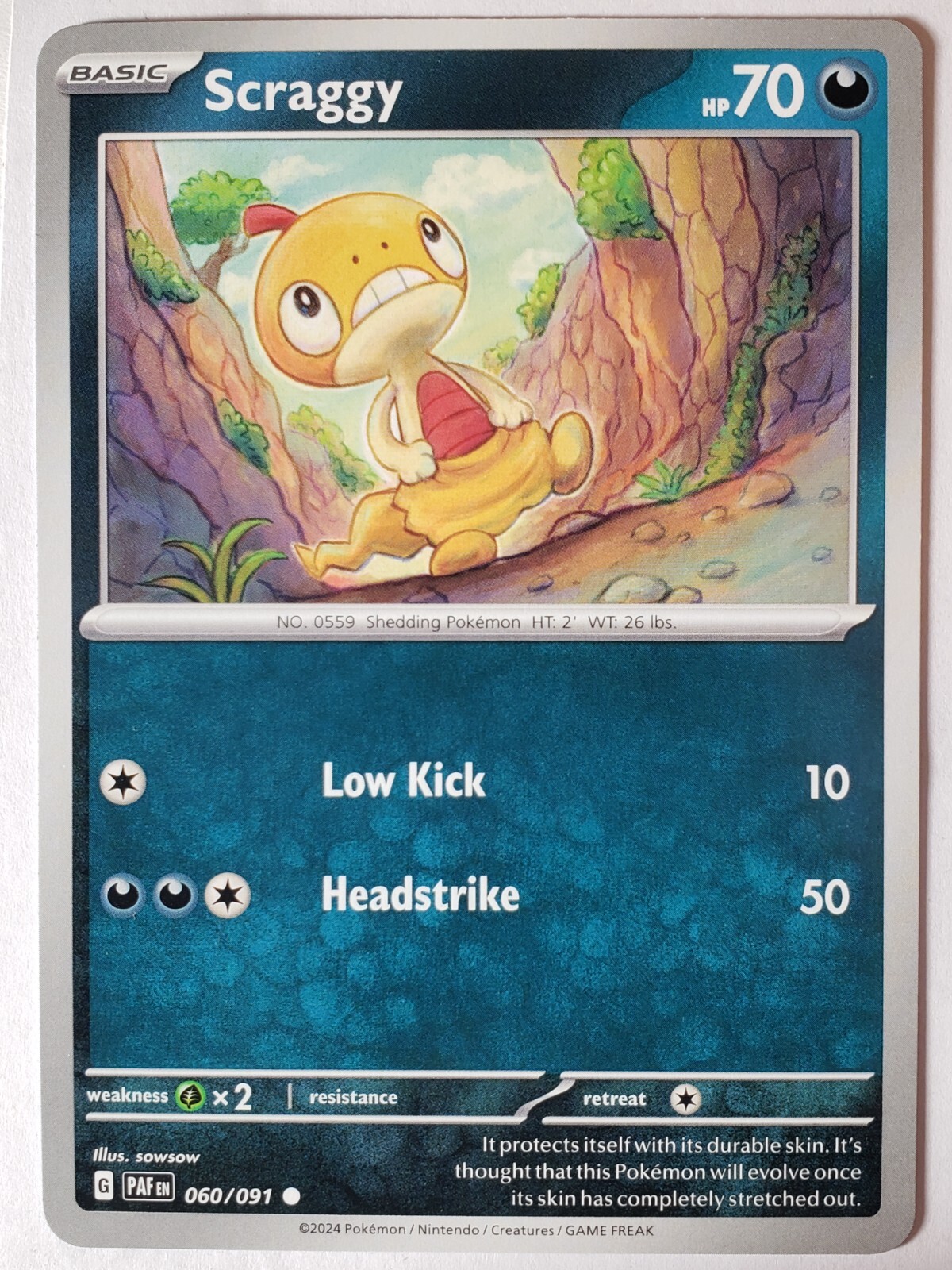 Scraggy 060/091 NM / M - Paldean Fates Pokemon Card - Sowsow Art