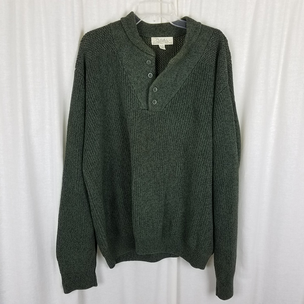 Cabelas 1/4 Button Ribbed Henley Pullover Knit Sweater Mens size