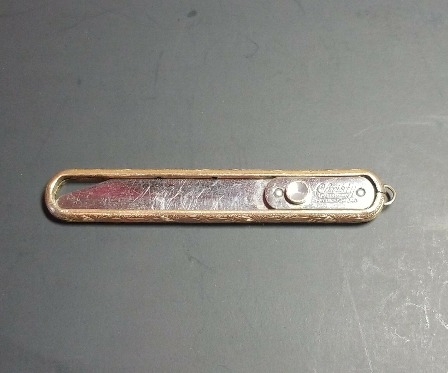 Christy Pocket Knife Sliding Blade 24kt Gold Plated Floral Carved Rare