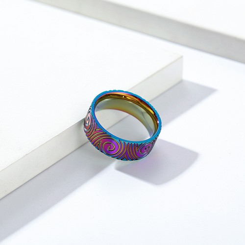 Mens Spiral Vortex Titanium Steel Ring Fingerprin Punk Statement Band Jewelry - Picture 14 of 14