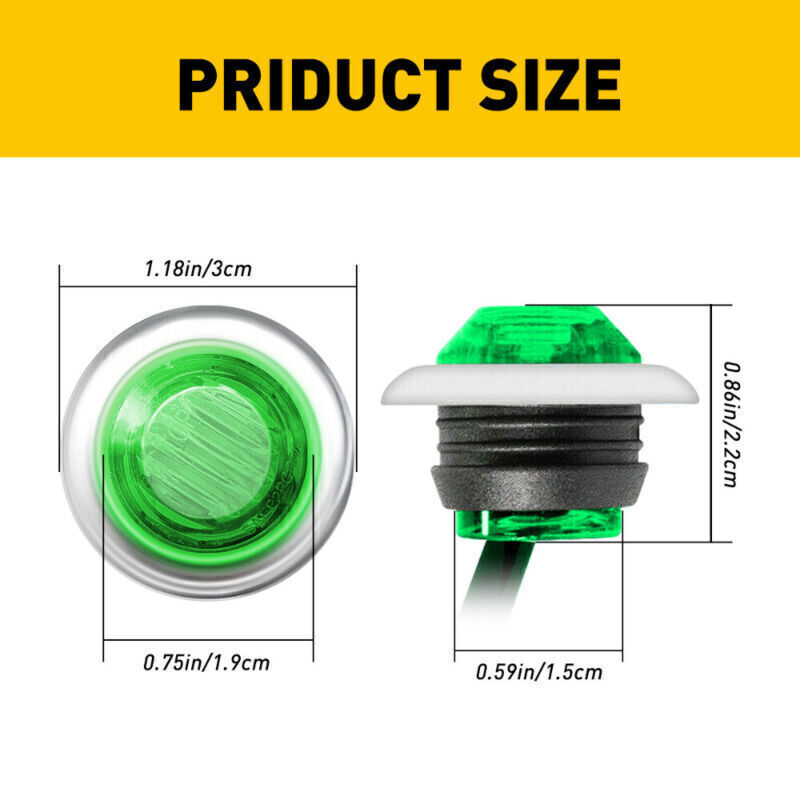 100x Green Side Marker Lights 3/4" Round LED Truck Trailer Bullets
