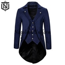 New Men's Tops Blue Tailcoat Jacket Gothic Frock Coat Tuxed Prat Quick Shipping
