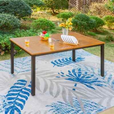 Patio Dining Table Rectangular Person Metal Outdoor Wood-Like
