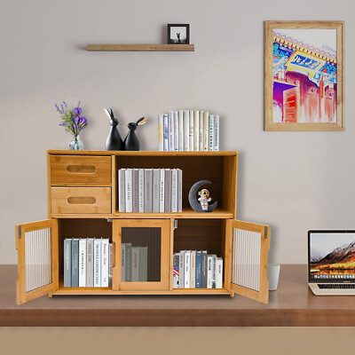 Bamboo Kitchen Storage Cabinet Sideboard Buffet Pantry With Doors Drawer Shelves