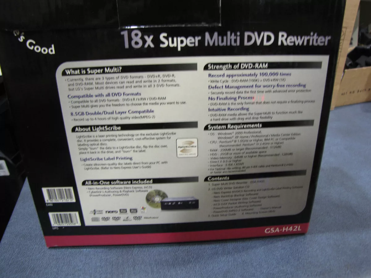 golondrina antepasado Bienes LG GSA-H42L 18X External Super Multi DVD Rewriter with LightScribe 8.5GB |  eBay