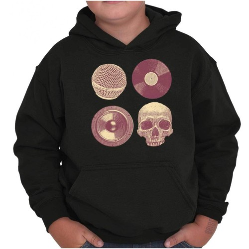 Vintage Music Mic Speaker Vinyl Record Skull Youth Hooded Sweatshirt Boy or Girl