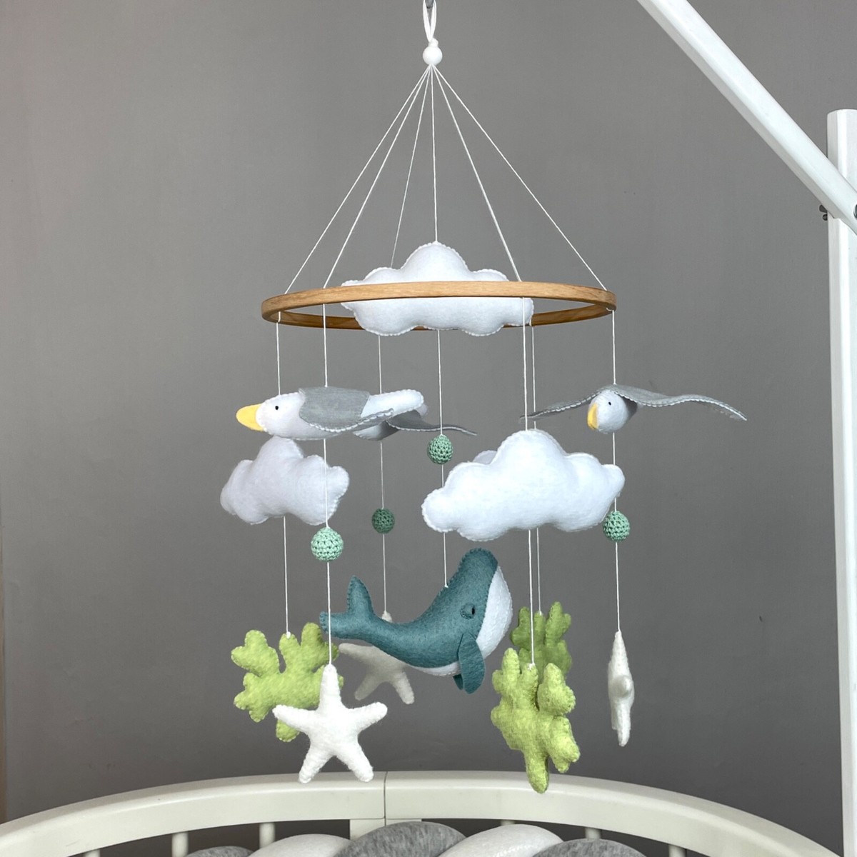 Whale baby mobile seagull Ocean mobile Sea nursery mobile crib