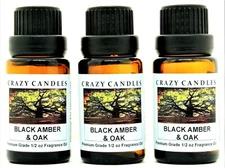 3 Black Amber & Oak 1/2oz Premium Grade Scented Fragrance Oil Crazy Candles