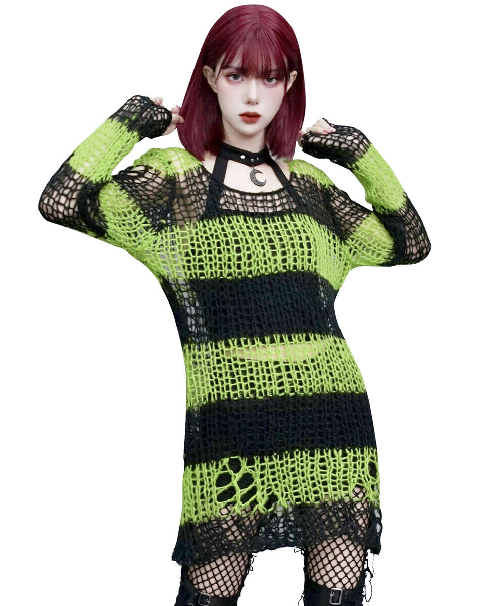 Punk Rave Shredded Grunge Distressed Knit Sweater Top Gothic Punk Rave Shredded Grunge Distressed Knit Sweater Top Gothic