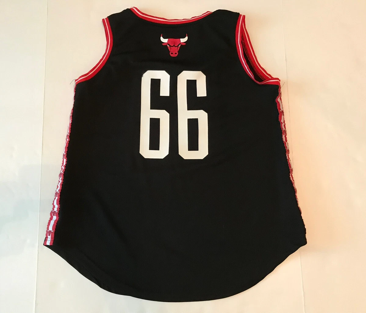 NBA Chicago Bulls 66 Stitched Button Front Sewn Jersey Black Red Jersey  Youth L