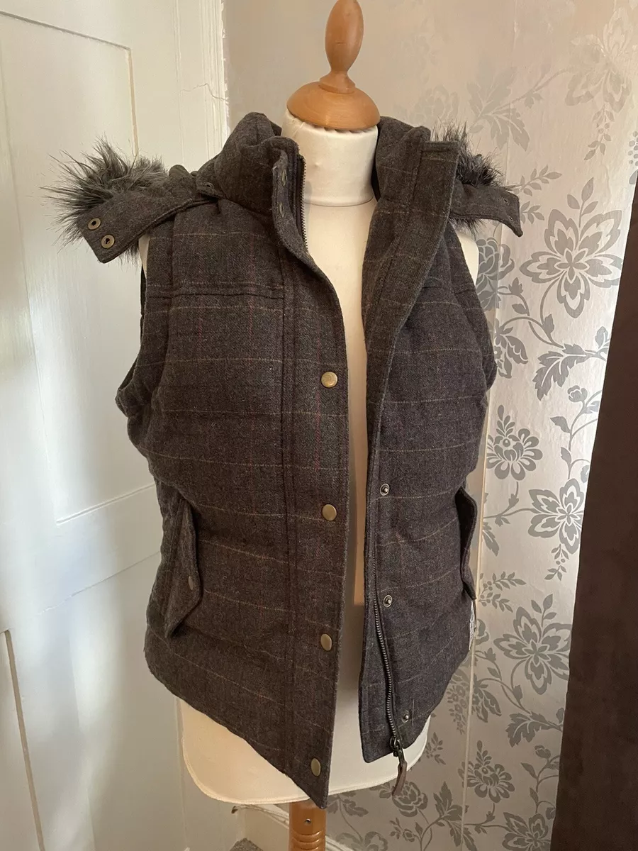 Lovely ladies tweed quilted tartan gilet size 12 Jack Wills Very Good Cond n