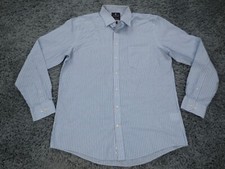 Stafford Shirt Men 16.5 Blue Striped Easy Care Travel Blend Broadcloth Button Up