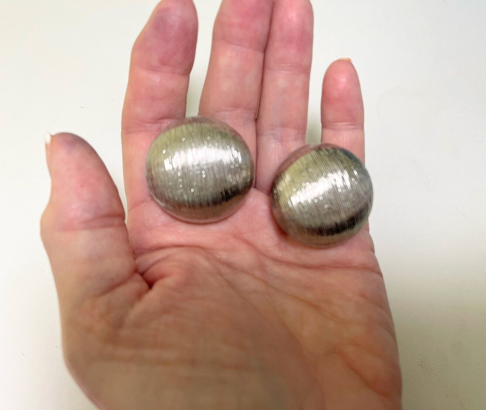 Silver Brushed Large Button Round Clip Earrings - image 3
