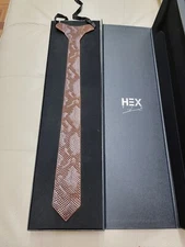 Leather Neck Tie Gift for Men Piranha Comfortable Faux Brown Hex Tie