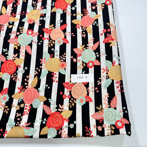 brother sister fabric black stripes pink roses cotton 67x43 1.8 yards - Picture 13 of 13