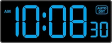 LED Digital Clock Wall Clock with Seconds, Electric Clock Plug Auto DST Dimmer L