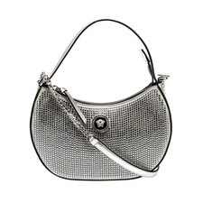 New Versace La Medusa Crystal Half Moon Hobo Shoulder Crossbody Bag Silver