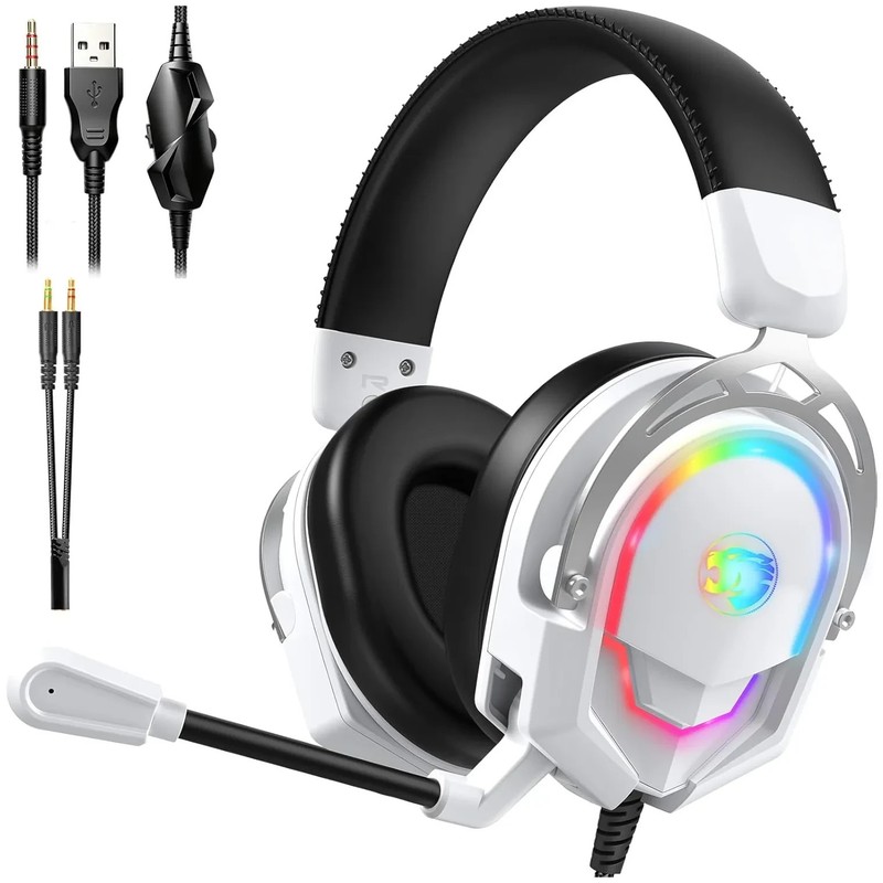 Gaming Headset with Mic: Noise Cancelling, Wired, For PC, PS5, PS4, Xbox One