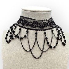 Black Lace Beaded Chain Choker Gothic Victorian Romantic
