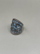 Vintage Singed PTY Sterling Silver 925 Blue Topaz Crystals 7 Women  s Ring 9.86g