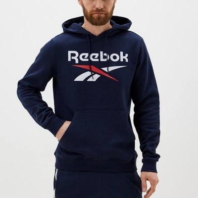 Reebok Hoodie Vector Navy Size 2XL Men's Big Stacked Logo Fleece Classic Fit