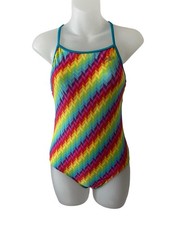 Speedo big girl Revivable Multicolored Rainbow Chevron one piece swimsuit 14 EUC