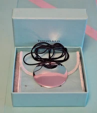 Tiffany & Co 925 Silver Extra Large 50mm Disc Pendant Silk Cord Necklace 34"
