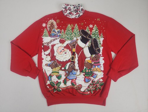 Vintage Women's Nutcracker Ugly Christmas Sweater Sweatshirt Holiday Bears Med