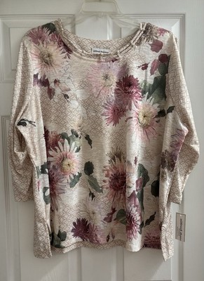 Alfred Dunner Women's 3X Floral 3/4 Sleeve Blouse
