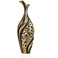 19 Inch Tall Floor Vase, Black and Gold Ceramic Vase, Pottery Decorative Vase...