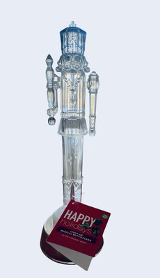 NEW- CLEAR ACRYLIC LIGHT UP  CHRISTMAS TOY SOLDIER NUTCRACKER Holding Staff 13 