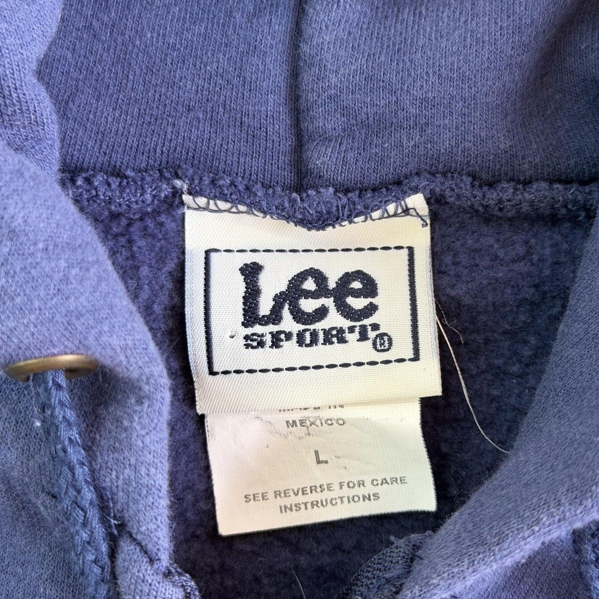 Vintage Lee Sport Hoodie Mens Large Blue Fleece Full Zip Solid