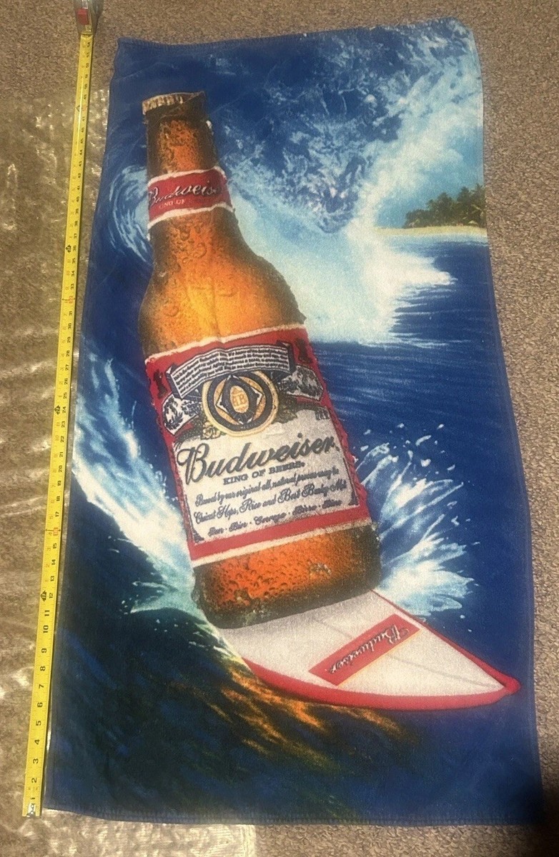 Vintage Budweiser Beach Towel Beer Ocean Surfing Bottle Waves