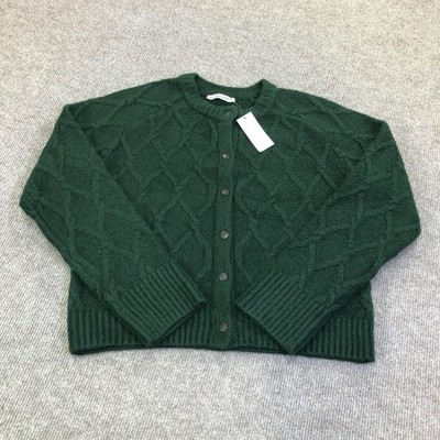 Abercrombie & Fitch Sweater Cardigan Womens M Green Cable Knit