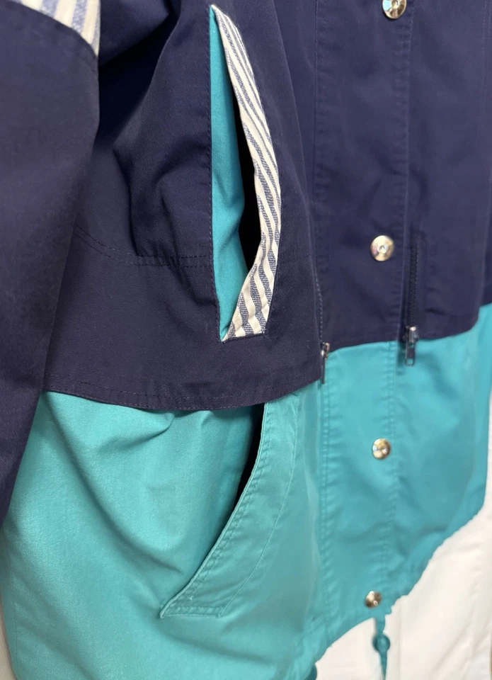 Chaqueta vintage Braetan para mujer color bloque azul marino y verde azulado cremallera completa retro años 80 90 Foto 3 de 4