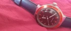 Vintage Timex Automatic Diver Watch Date Black Dial Red/Black Bezel Blue Strap