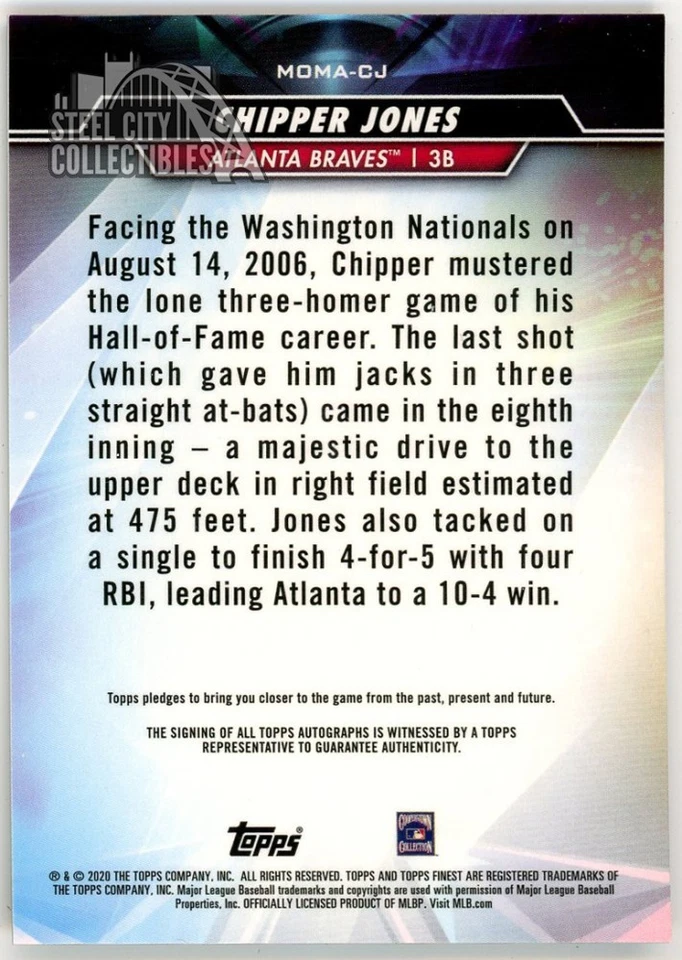 Chipper Jones 2020 Topps Finest Moments Autograph Card #MOMA-CJ - Image 2 of 2