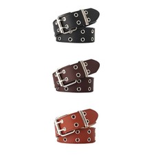 Double Grommet Belt for Women Men with 2 Hole Double Prong Buckle Adjustable