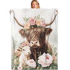Highland Cow and Calf Throw Blanket,60x80in,Soft,Lightweight Flannel,Cute Cow
