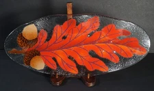 Peggy Karr Fall Oak Leaf Thanksgiving Tray Fused Glass Art HTF